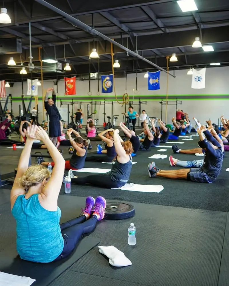 A group of people at a yoga class