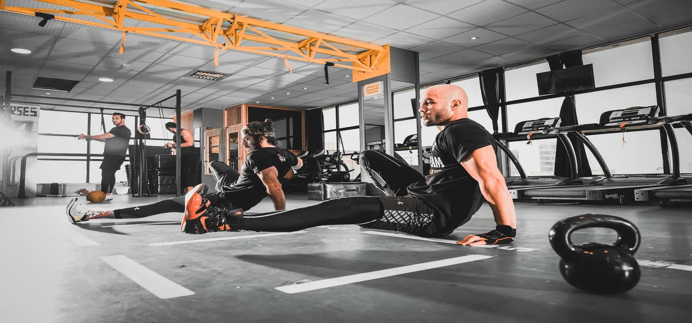 Men working out in gym